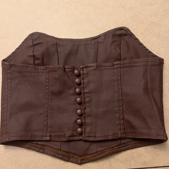Edikted Brown leather corset top - Picture 2 of 3